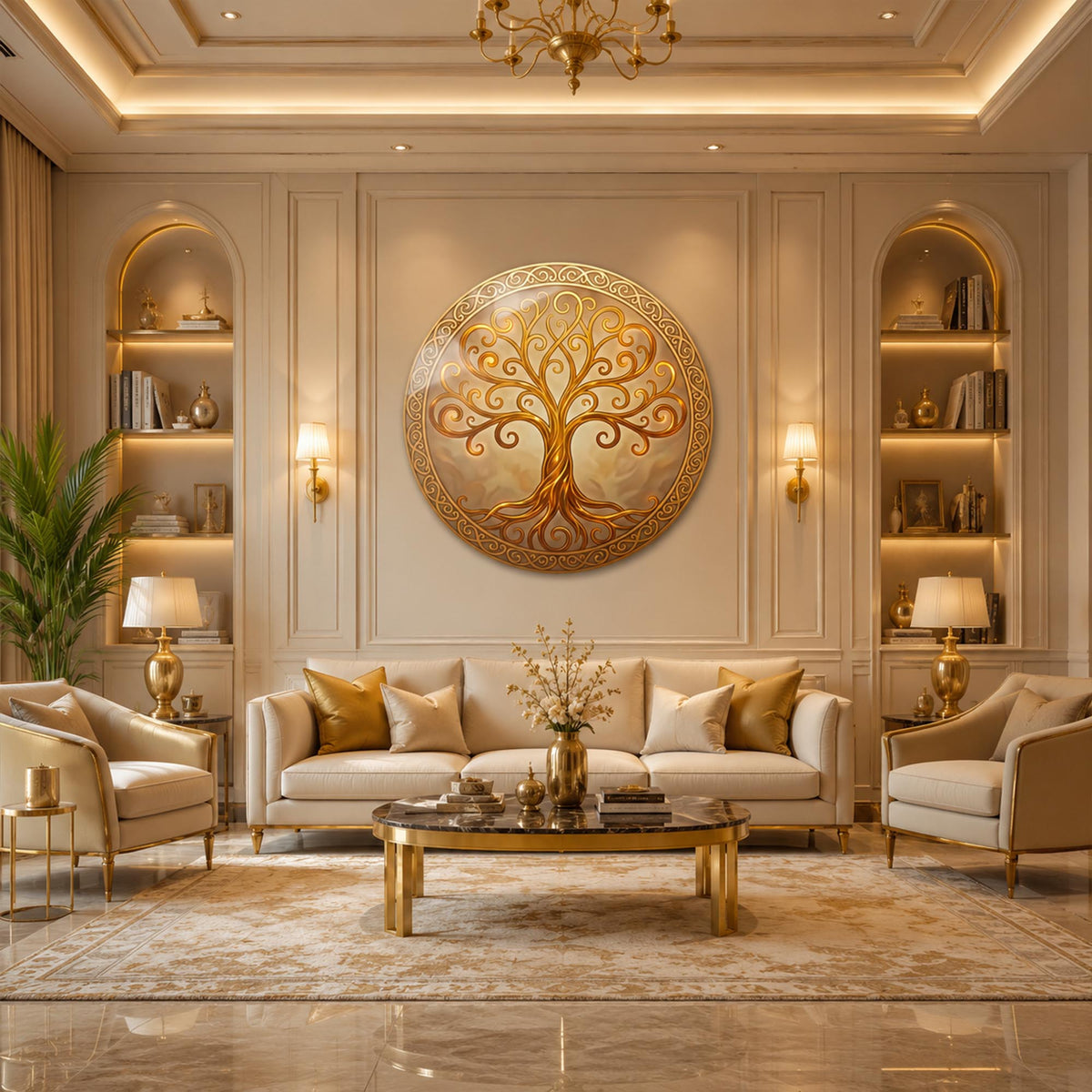 Golden Tree Of Life in a modern room