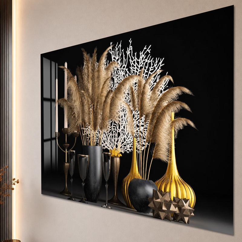 Artronauts Glass Print Pampas and Coral Still Life Glass Wall Art