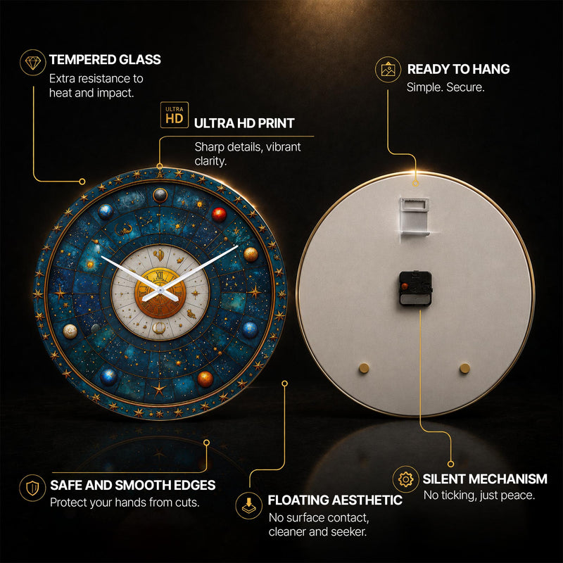Celestial Zodiac — tempered glass, ultra HD print, ready to hang