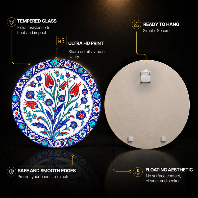 Ottoman Tulip Garden — tempered glass, ultra HD print, ready to hang
