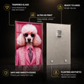 Pink Poodle Executive — tempered glass, ultra HD print, ready to hang