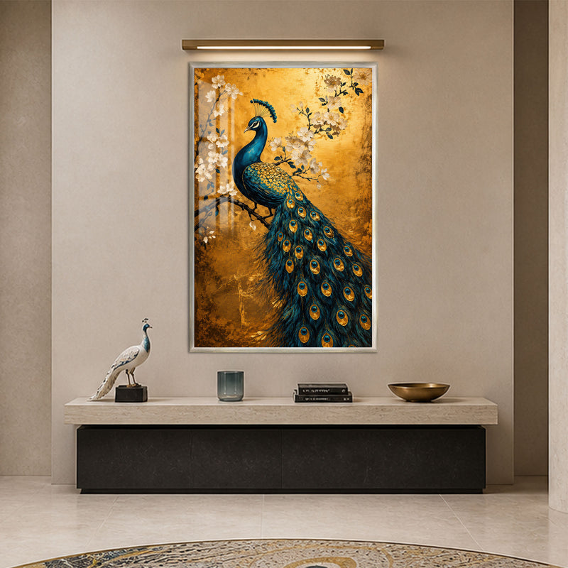 Golden Peacock Garden with silver frame
