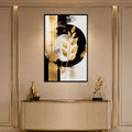 Artronauts Glass Print 12x18 cm | 4.7"x7.1" / Black Golden Leaf Eclipse Glass Wall Art