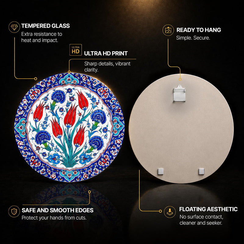 Ottoman Tulip Garden — tempered glass, ultra HD print, ready to hang