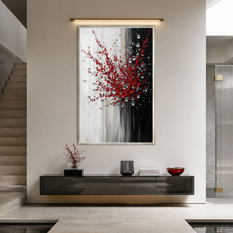 Crimson Rain Blossom with silver frame