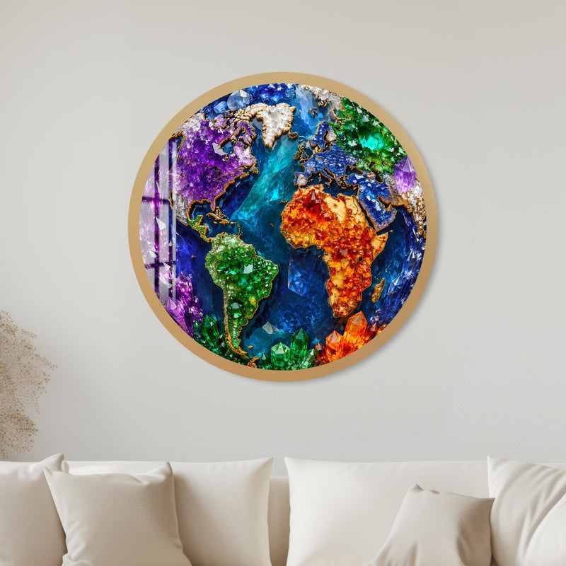 Crystal World Map with gold frame