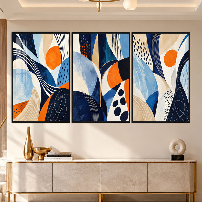Blue Orange Abstract with black frame