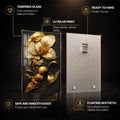Gilded Midnight Bloom — tempered glass, ultra HD print, ready to hang