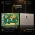 Vintage Emerald World Map — tempered glass, ultra HD print, ready to hang