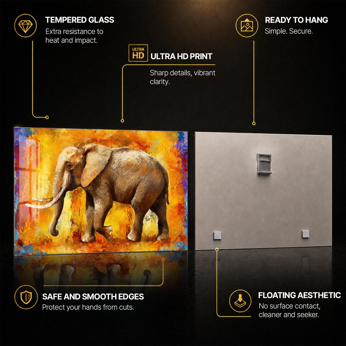 Artronauts Glass Print Sunset Elephant Glass Wall Art