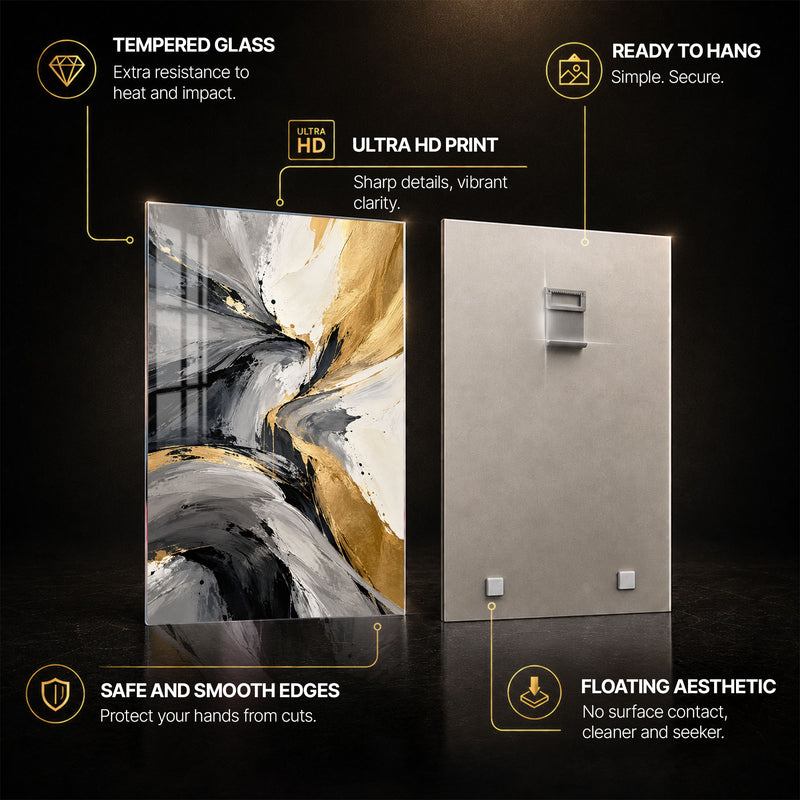 Golden Flow IV — tempered glass, ultra HD print, ready to hang