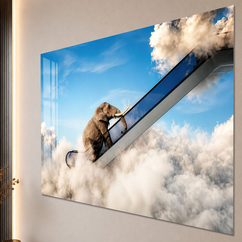 Artronauts Glass Print Elephant Sky Escalator Glass Wall Art