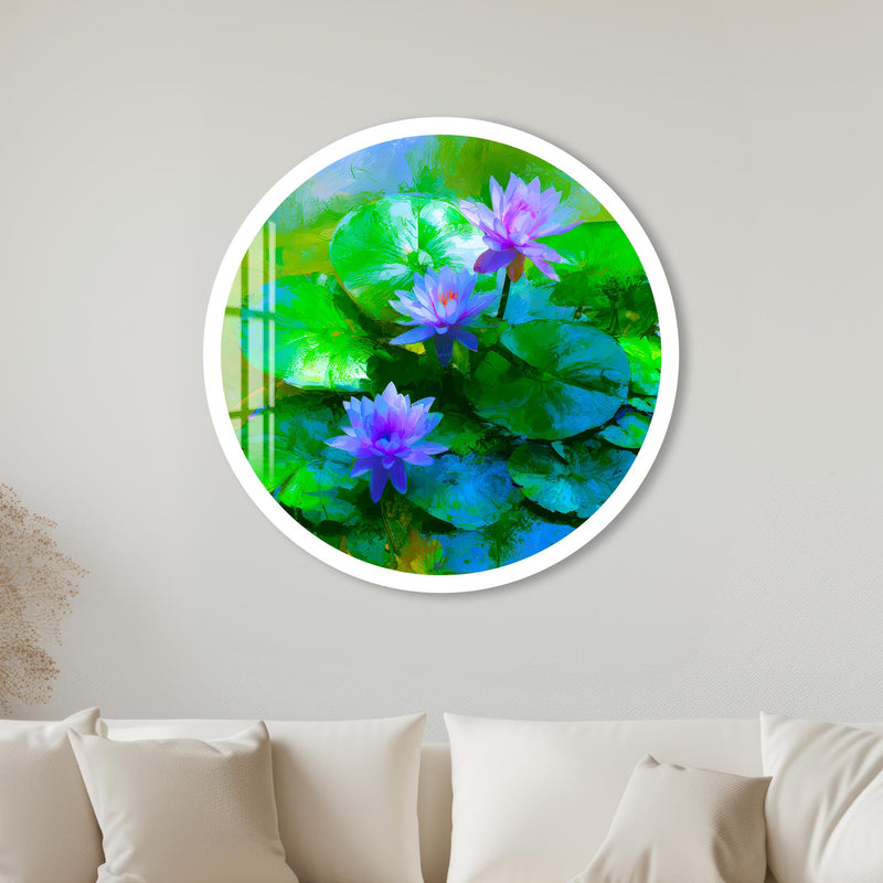Vibrant Lotus Pond with white frame