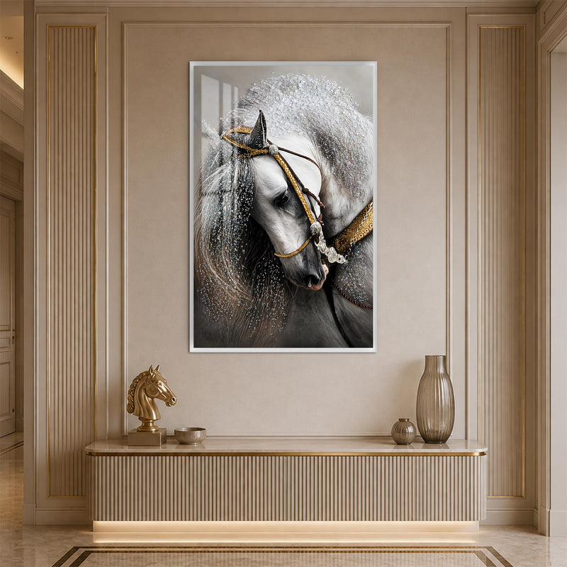 Jeweled White Horse with white frame