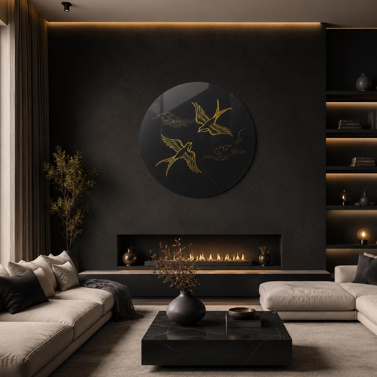 Golden Swallows in a modern room