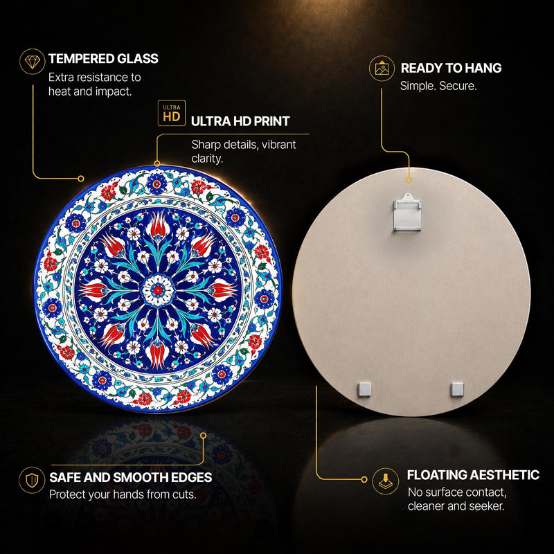 Ottoman Tulip Medallion — tempered glass, ultra HD print, ready to hang