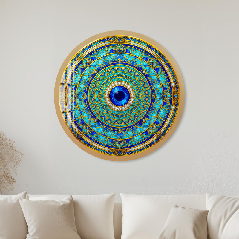 Turquoise Evil Eye Mandala with black frame