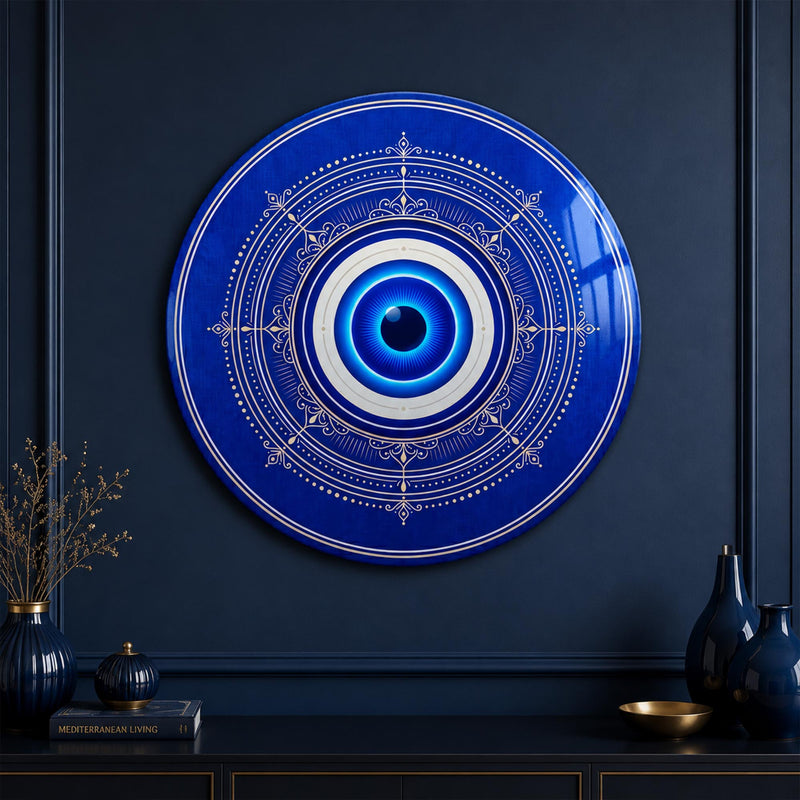 Midnight Evil Eye — tempered glass, ultra HD print, ready to hang