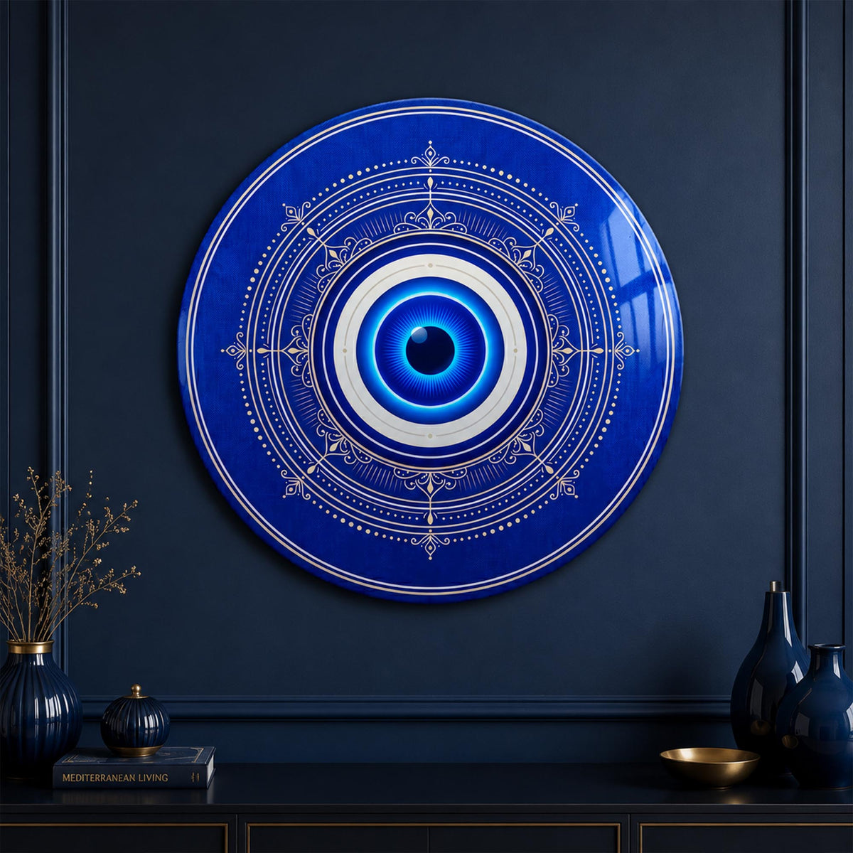 Midnight Evil Eye — tempered glass, ultra HD print, ready to hang