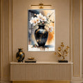 Blossoms in Black Vase with silver frame