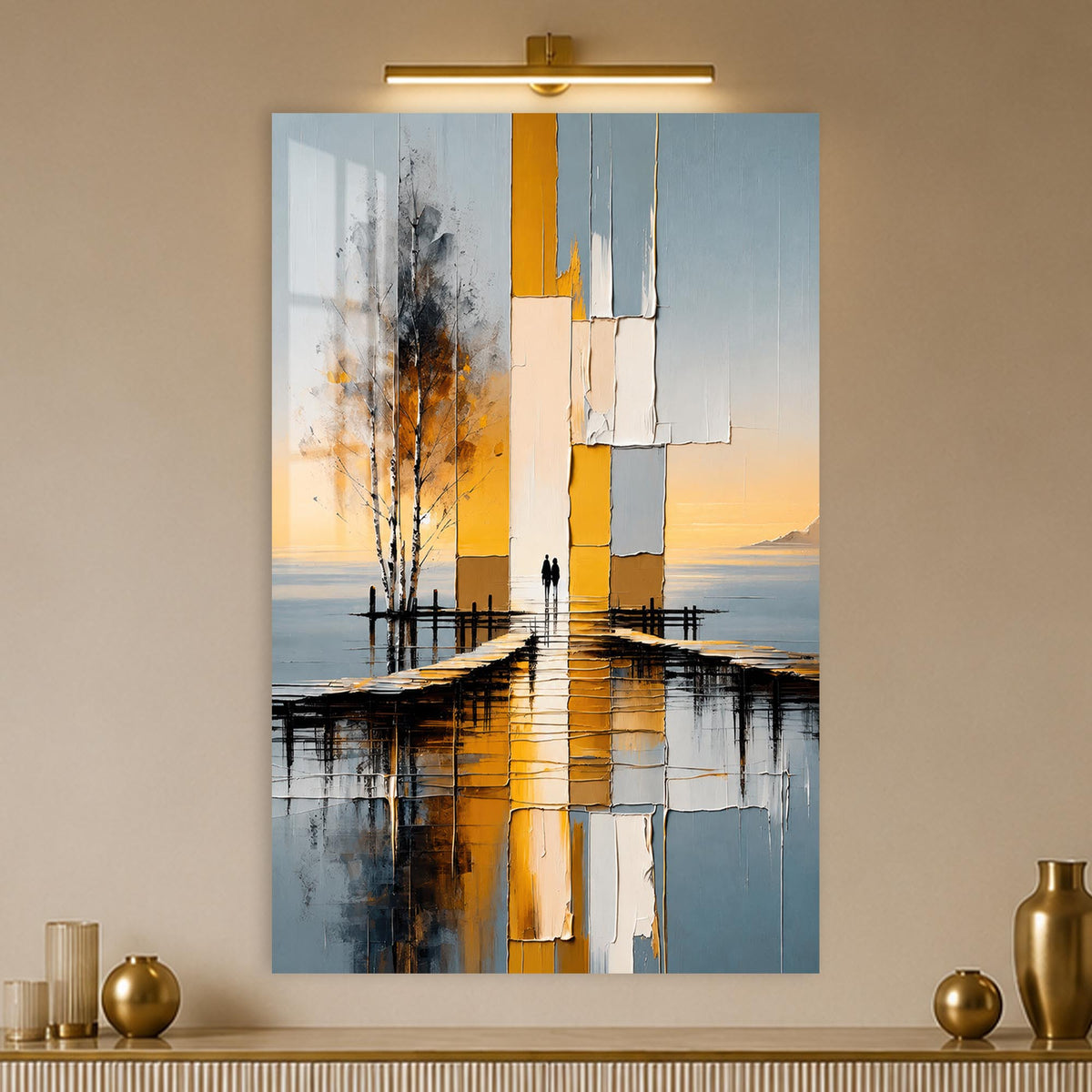 Golden Abstract Waterfront in a modern room