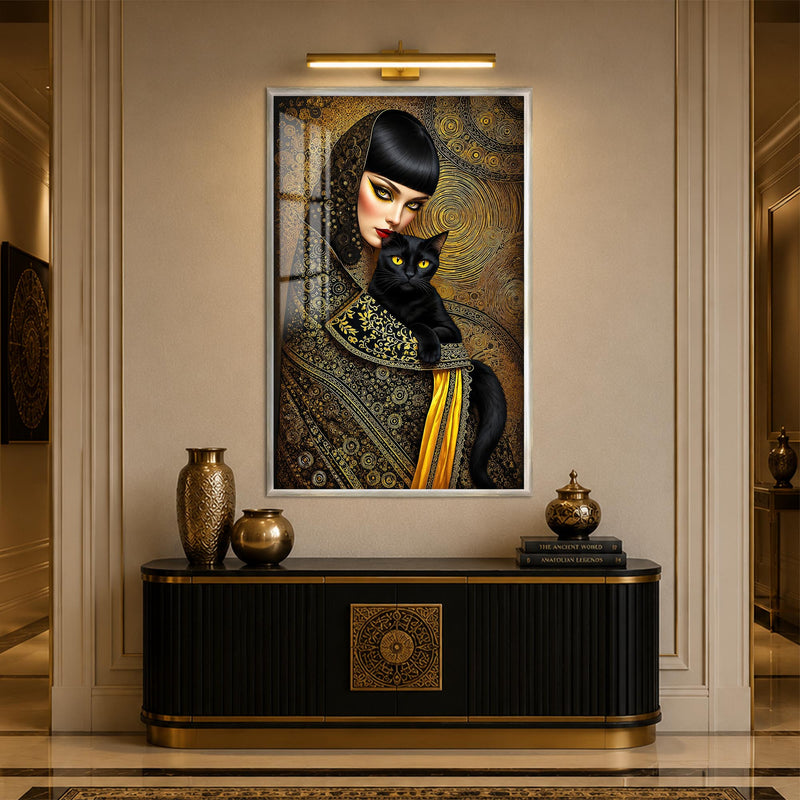 Golden Feline Muse with silver frame