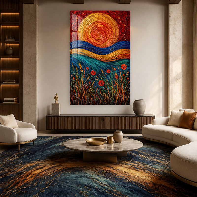Artronauts Glass Print Spiral Sun Meadow Glass Wall Art