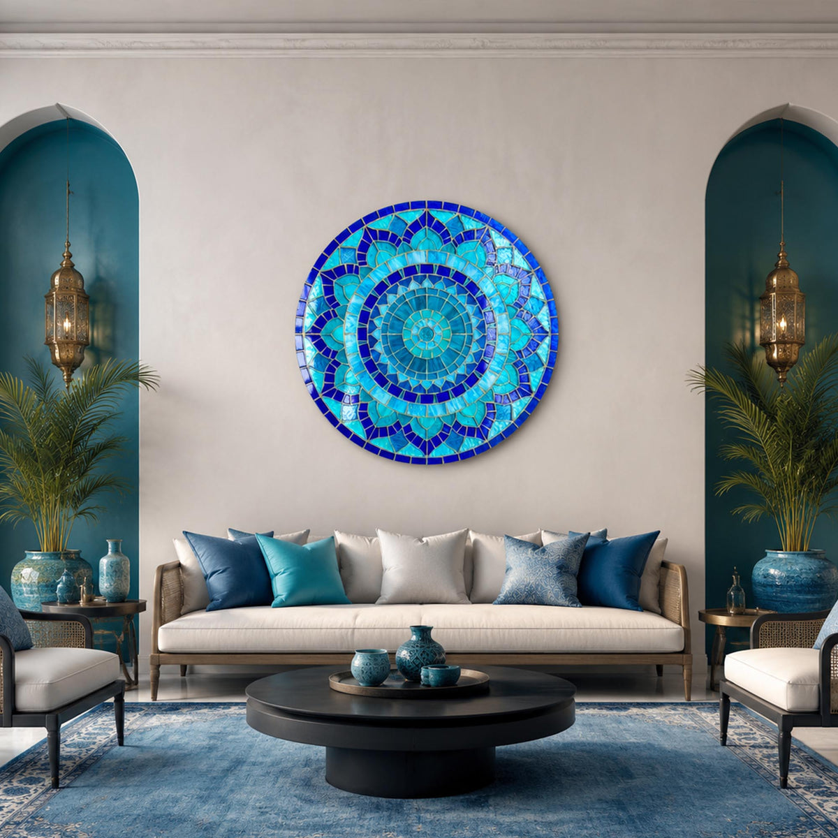Azure Mosaic Bloom in a modern room