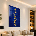 Artronauts Glass Print Golden Cranes In Flight Glass Wall Art