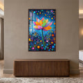 Cosmic Lotus Bloom with walnut frame
