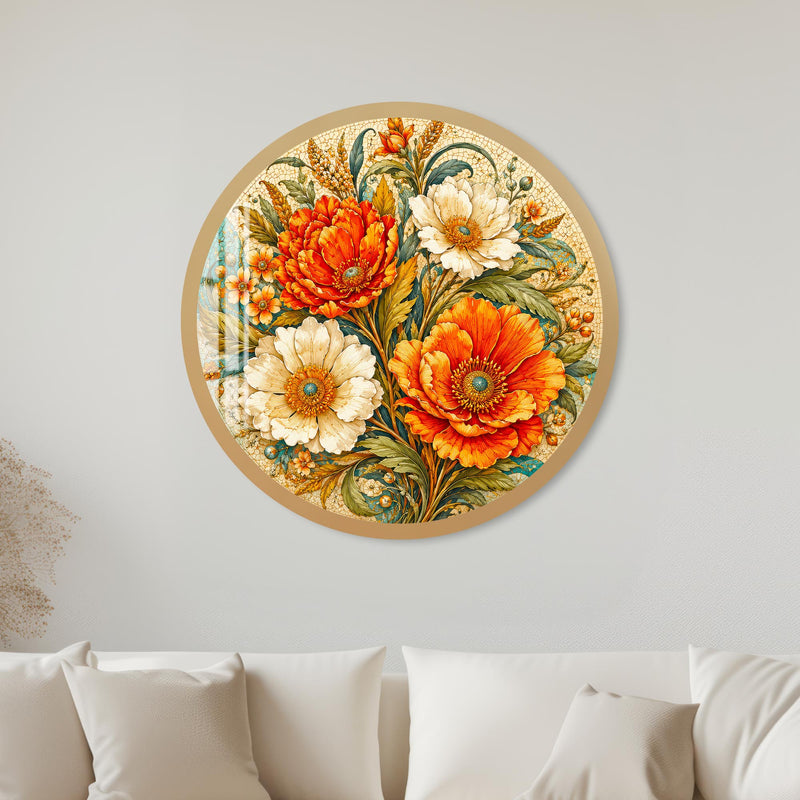 Vintage Poppy Bouquet with gold frame