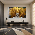 Artronauts Glass Print 18x12 cm | 7.1"x4.7" / White Golden Feather Goddess Glass Wall Art