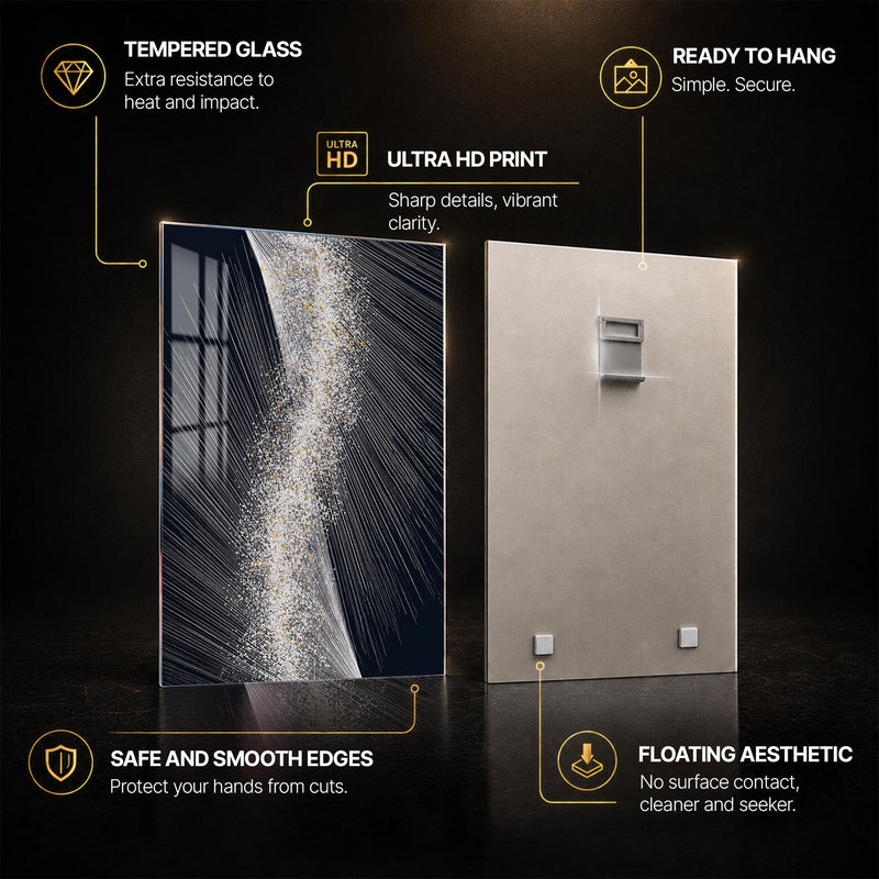 Silver Light Cascade — tempered glass, ultra HD print, ready to hang