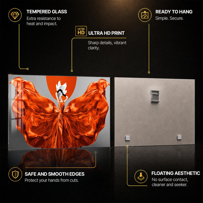 Scarlet Gown Silhouette — tempered glass, ultra HD print, ready to hang
