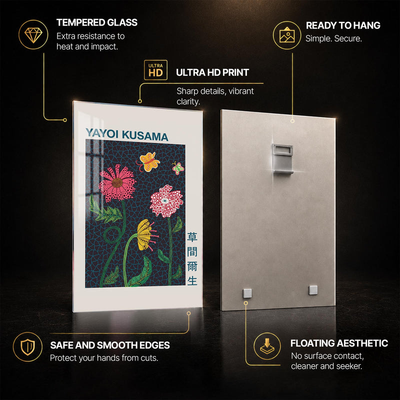 Dotted Garden Blooms — tempered glass, ultra HD print, ready to hang