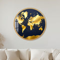 Gold World Map On Navy with gold frame