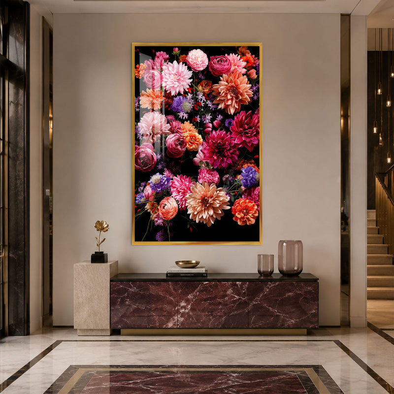 Artronauts Glass Print 12x18 cm | 4.7"x7.1" / Gold Midnight Dahlia Garden Glass Wall Art