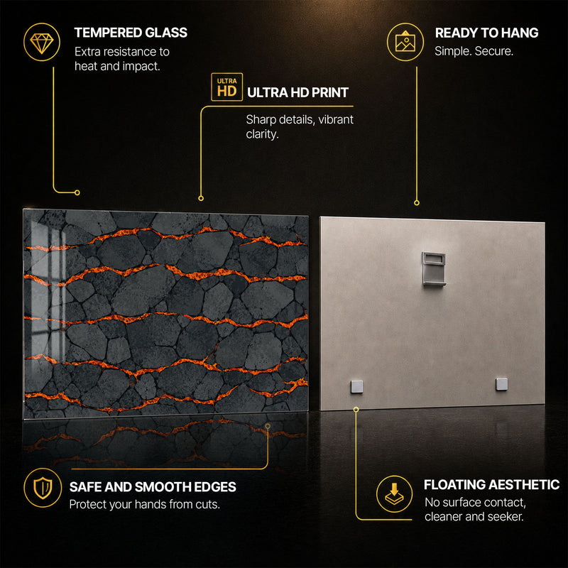Molten Stone — tempered glass, ultra HD print, ready to hang