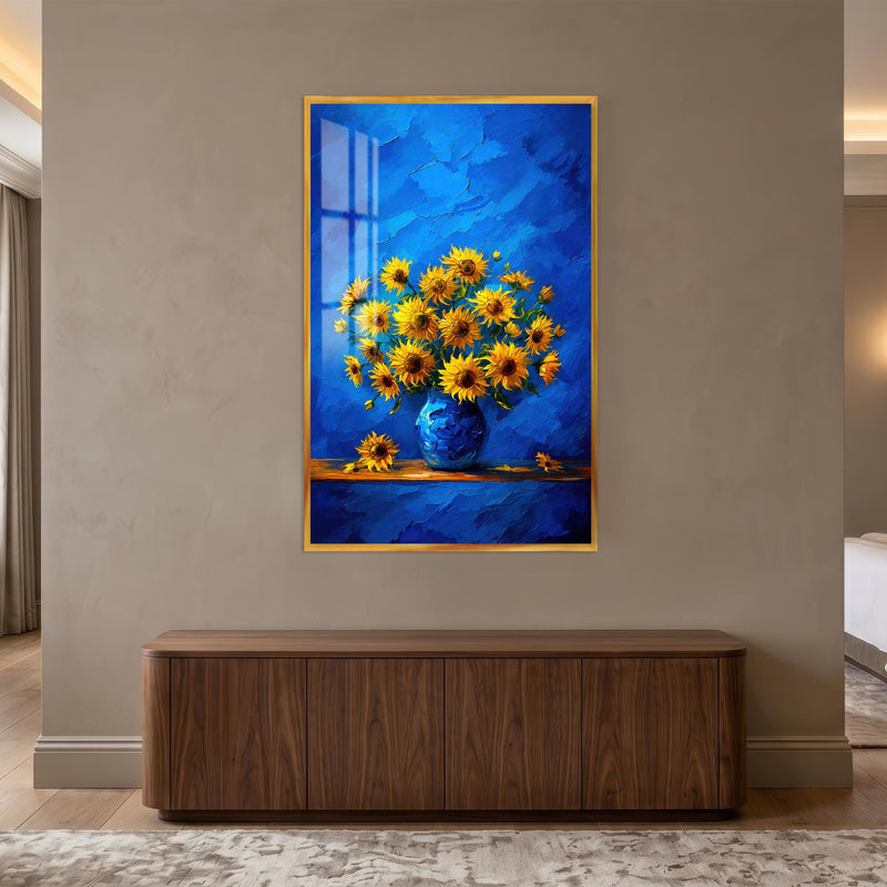 Sunflowers In Blue with gold frame