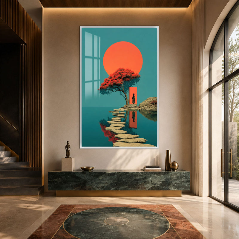 Artronauts Glass Print 12x18 cm | 4.7"x7.1" / White Portal at Sunset Glass Wall Art