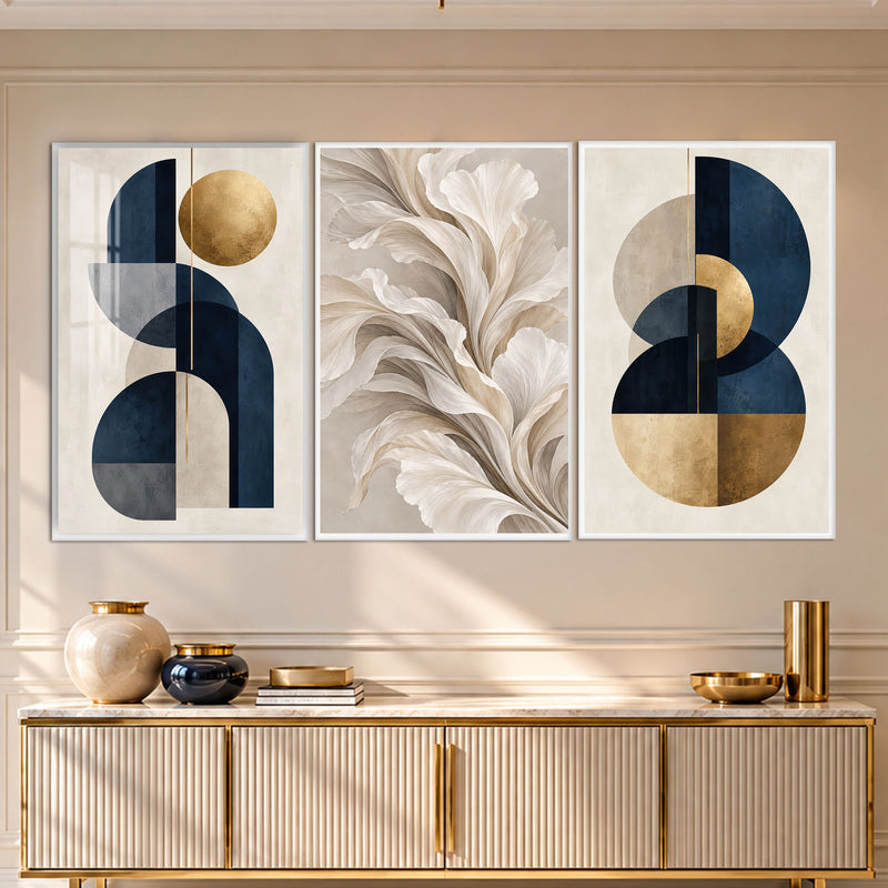 Navy Gold Floral with white frame
