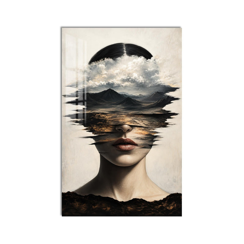 Artronauts Glass Print Mountain Veiled Woman Glass Wall Art