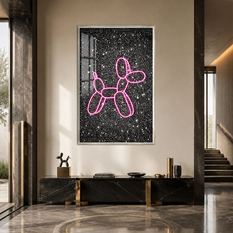 Artronauts Glass Print 12x18 cm | 4.7"x7.1" / Silver Neon Balloon Dog Glass Wall Art
