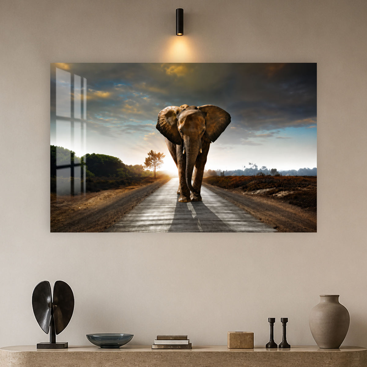 Elephant on the Open Road in a modern room
