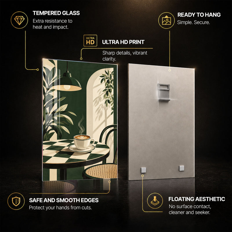 Mediterranean Café — tempered glass, ultra HD print, ready to hang