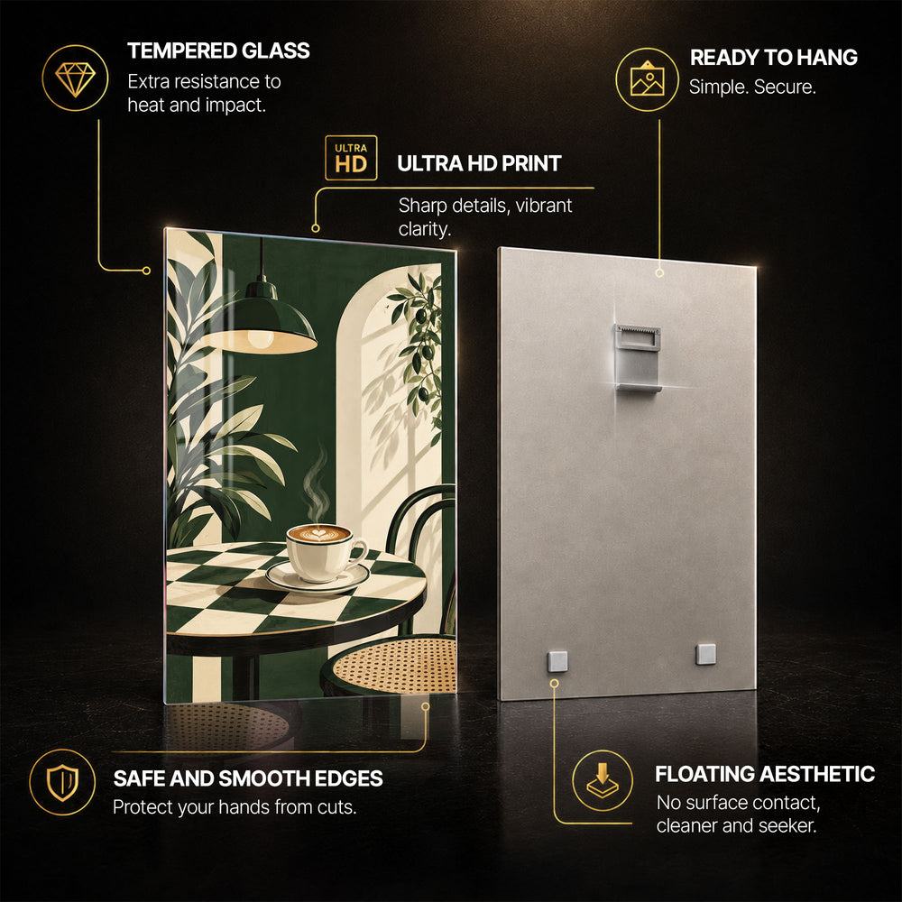 Mediterranean Café — tempered glass, ultra HD print, ready to hang