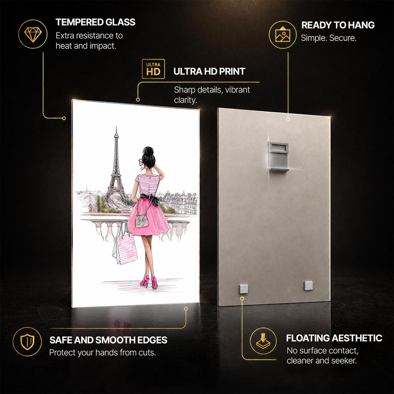 Parisian Pink Elegance — tempered glass, ultra HD print, ready to hang