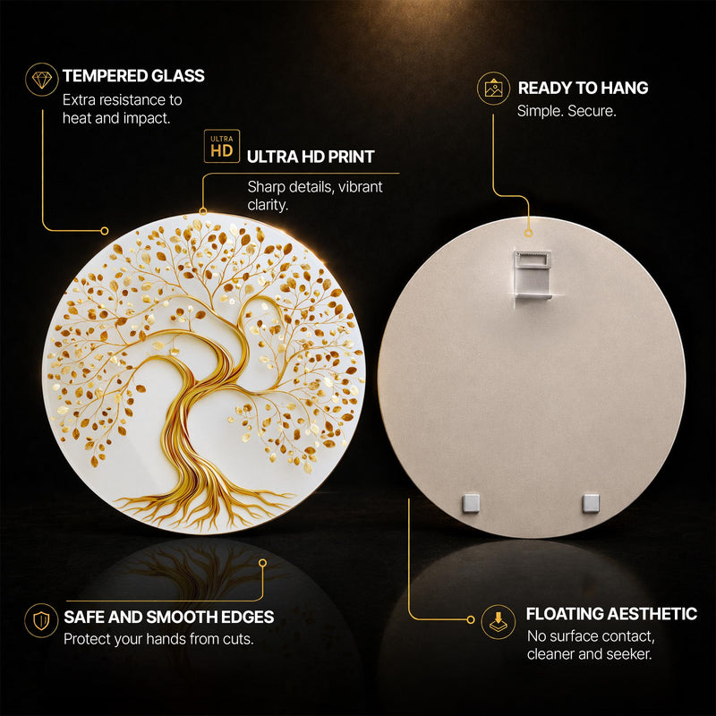 Golden Tree Of Life — tempered glass, ultra HD print, ready to hang