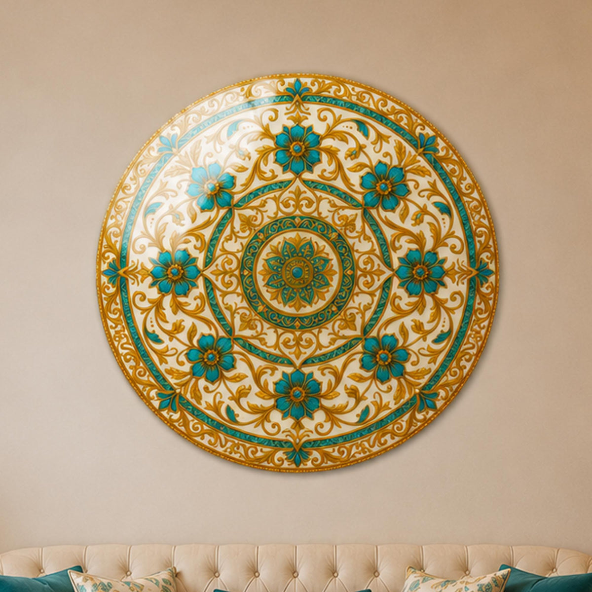 Turquoise Arabesque — tempered glass, ultra HD print, ready to hang
