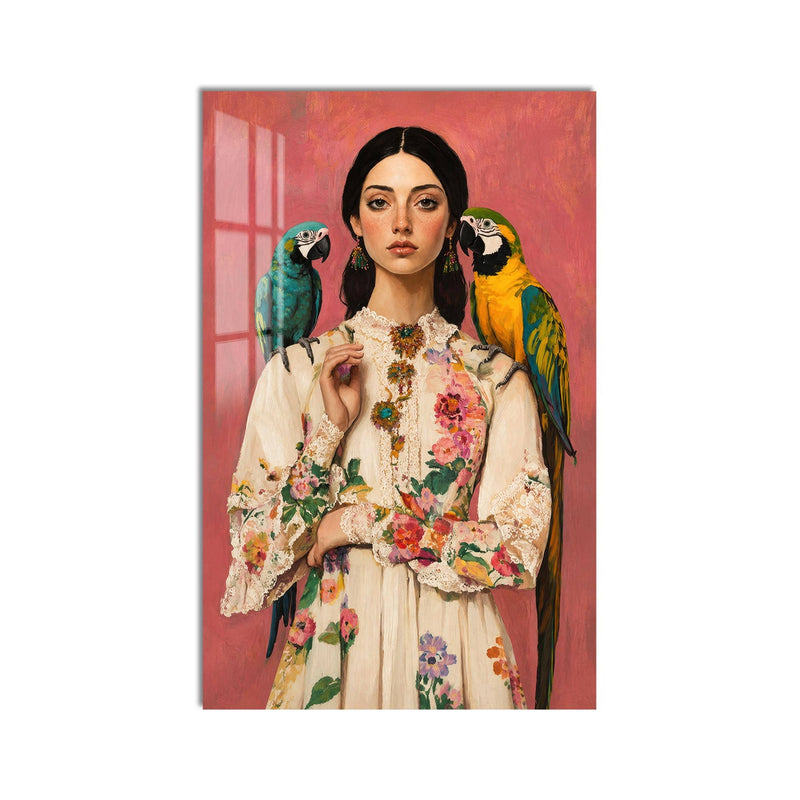 Artronauts Glass Print Parrot Garden Portrait Glass Wall Art
